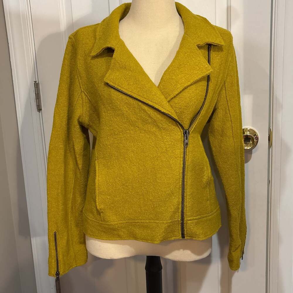Women’s Tahari Wool Blend Size L Asymmetrical Moto Zip Jacket Coat Yellow